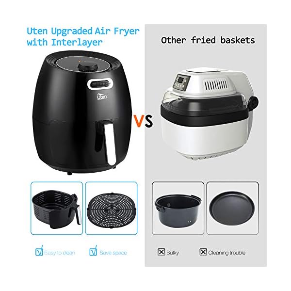 Uten-65L-Air-Fryer-1800W-with-Rapid-Air-Technology-for-Healthy-Oil-Free-Low-Fat-Cooking-Baking-and-Grilling-PlasticBlack Air Fryer Oven, Air Fryers 6.5L Uten Oil Free Fryer with Temperature Control and Timer, with Partition and Bracket…