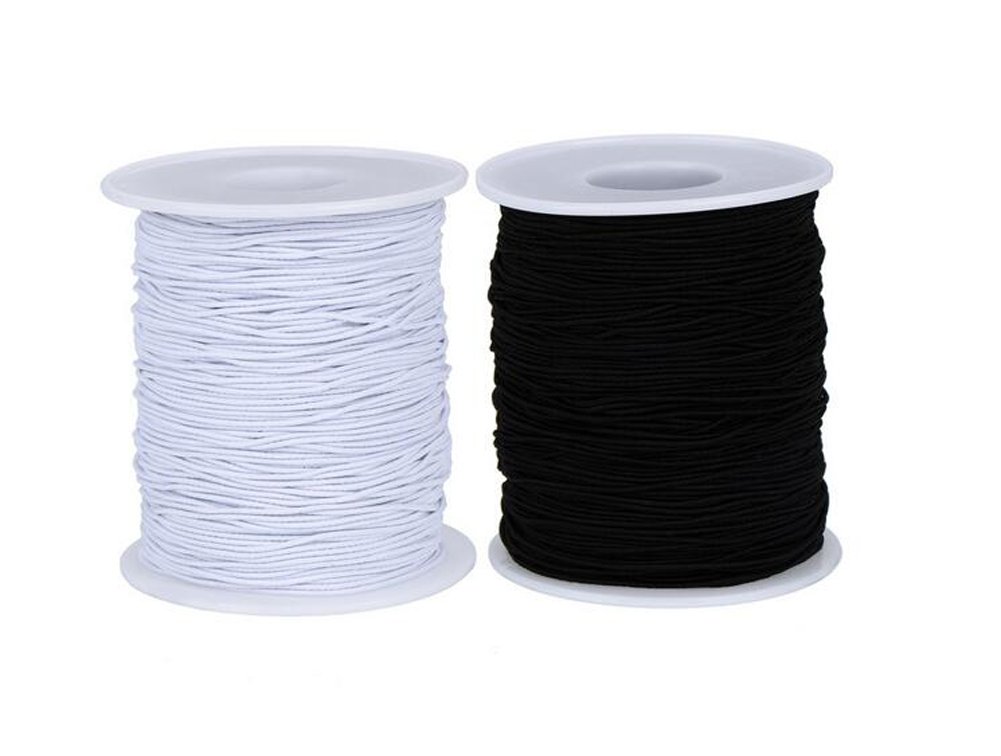2Roll (Black and White) 0.7mm 60Meters Elastic Cord Stretch Thread Beading Cord Fabric Crafting Thread White Elastic String for Jewelry Making Bracelet Beading Thread