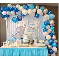 BCARICH Blue Balloon Arch Garland Kit with 100 pcs Blue, White, and Silver Balloons, Decorating Strip and Glue Dots Included, Party Supplies for Baby Boy Birthday Baby Shower Decoration