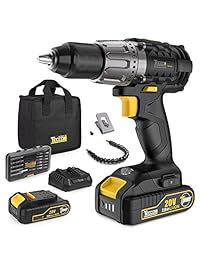 Taladro inalámbrico, 20V Max Power Drill Driver Kit 60Nm, 2 baterías de ion de litio 2.0Ah, 24 + 1 ajuste de par, ajuste de 2 velocidades, 1 2 "Chuck sin llave, 29 accesorios - Para propietarios de viviendas, electricistas, fontaneros