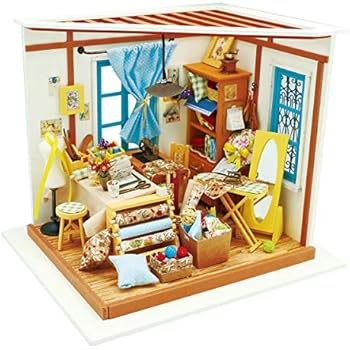 Rolife Wooden Miniature Dollhouse Kit with Light-DIY Art House Crafts-3D Wooden Model Building Sets-Perfect Birthday for Girls Women Friends Mom Wife (01 Sewing Room)