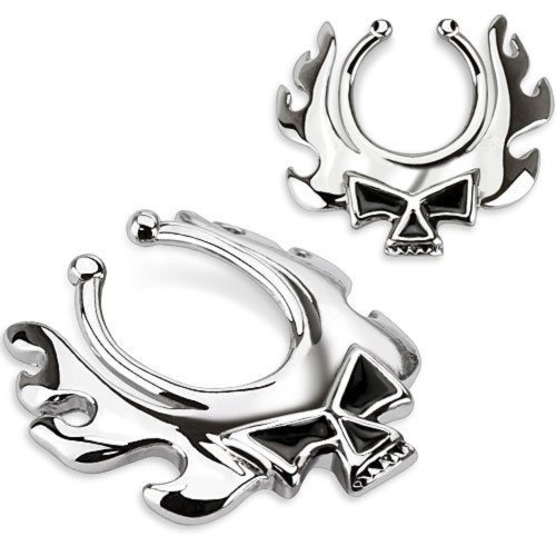 (2pcs) blazing skull non-piercing clip on nipple rings