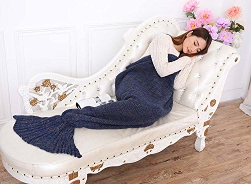 yiyuanshuijing 2016 Latest Knitted Mermaid Tail Blanket and Mermaid Blanket Best Gift for Adult and Kids, All Seasons Super Soft Sleeping Bags, 75"34" (Navy)