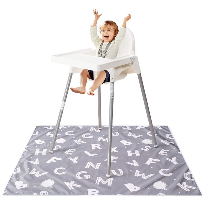 Winthome Highchair Splash Mat for Babies, Large Washable Weaning Mat, Waterproof Anti-Slip (Alphabet, 110x110cm)
