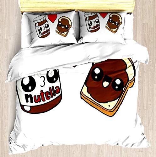 SINOVAL Kawaii Nutella Twin/Twin XL Extra Long Size Brushed Microfiber 1 Duvet Cover 2 Pillow Shams Zipper Closure