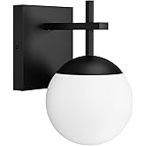 Ralbay Matte Black Wall Sconce, Mid Century Modern Black Wall Light Fixtures Milky Glass Indoor Wall Lamp for Home Decor Bath