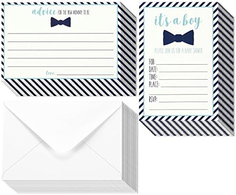 Invitation Paper 32-Pack Baby Boy Shower Invite Set - 16 Invites and 16 Advice Cards - Envelopes Included, 4 x 6 Inches