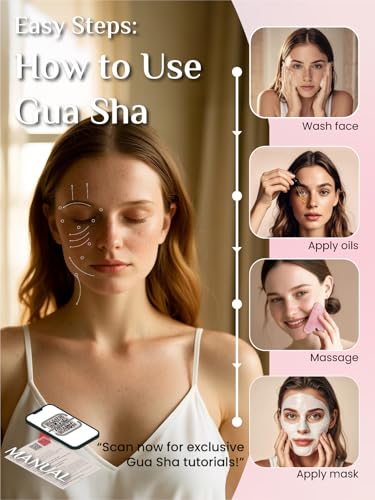 Rena Chris 100% Natural Rose Quartz Gua Sha Stone, Face Guasha Tool for Jawline Sculpting and Puffiness Reducing, Gua Sha Massage Tool Suitable for Daily Skin Care Routine (Pink)