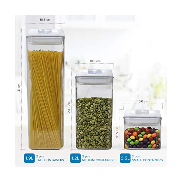 6-Airtight-Food-Storage-Containers-Set-Labels-Marker-Kitchen-and-Pantry-Storage-Ideal-for-Cereal-Spaghetti-Flour-Pasta-Clear-Food-Containers-with-lids Joejis Food Storage Containers with Lids Chalk Label and Pen - Stackable Airtight Tubs for Easy Cupboard Kitchen…