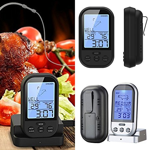 CactusAngui Wireless Digital Meat Thermometer Remote BBQ Kitchen Cooking Oven with Timer Silver - Thumbnail 5