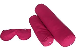 PEACH BLOSSOM YOGA Meditation Kit, 3 Piece Yoga Set, Eye Pillow Buckwheat Hull Filled, Back Bolster/Cushion Fiber Filled, Neck Bolster Buckwheat Hull Filled