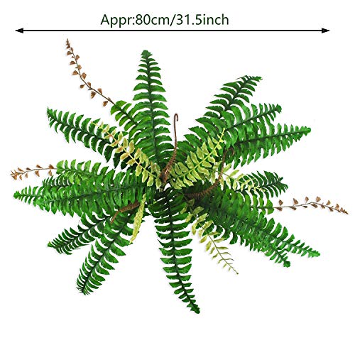 Ollain Artificial Boston Fern Plants Bush Shrubs Fake Faux Fern Silk Fronds Plant Greenery Bushes Flower UV Resistant for Garden Indoor Outdoor Hanging Decor (28 Leaves)