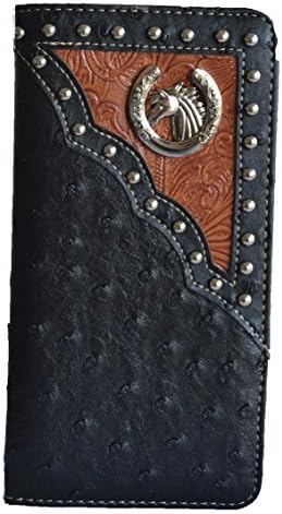 men brown black horse head concho ostrich animal long wallet western (black)