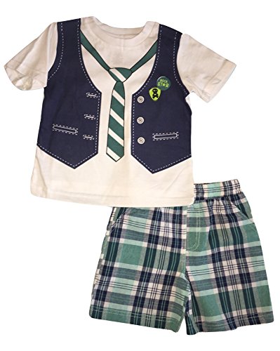 Weeplay Toddler Boys "Rock Star" Short Set (2T, Navy Blue, Green, White)