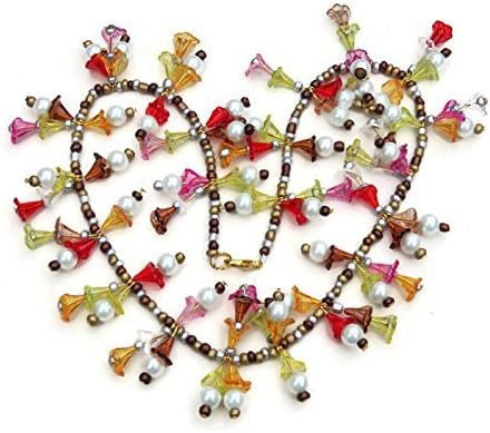 Colorful fringe necklace Funky multicolor necklace Lucite shell pearls jewelry Flower garland necklace