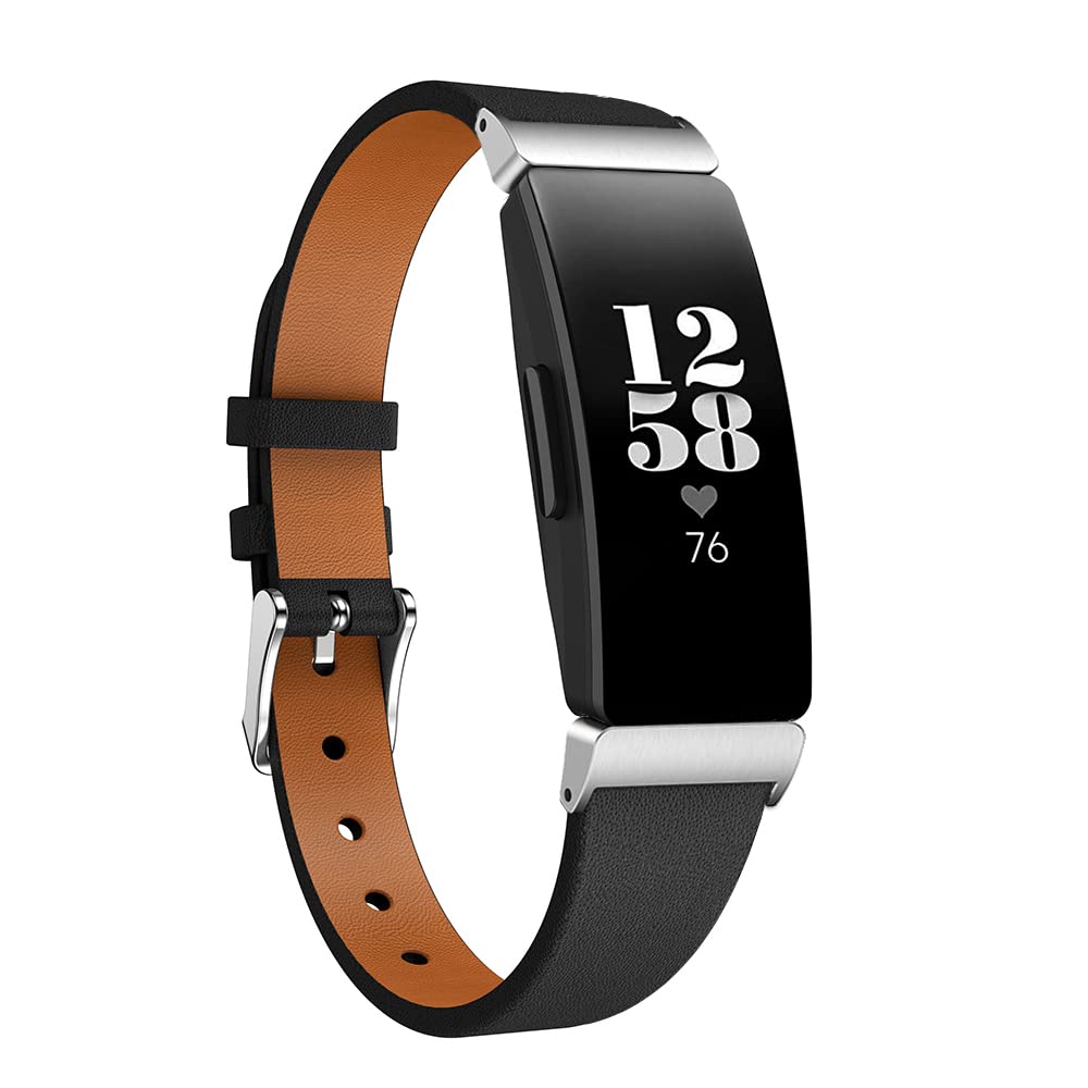 TenCloud Straps Compatible with Fitbit Inspire 2 Strap, Slim Leather Replacement Wrist Band Bracelet for Inspire 2/Inspire/Inspire HR Fitness Tracker (Black)