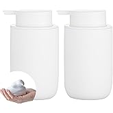 Foaming Soap Dispenser Set - 2 Pack White Ceramic Foam Dish Hand Soap Dispenser with Black Pump for Bathroom, Bathroom Dispenser Set for Modern Home Farmhouse Decor