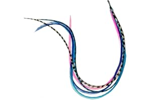 4"-6" Gorgeous Light Pink Grizzly,Turqoise,Blue, White & Origianl Grizzly Feather for Hair Extension-5 Feathers
