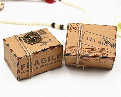 LoReen 50PCS Candy Gift Boxes Retro Post Mail Style Rustic Kraft Boxes DIY Homemade Gift Boxes for Wedding,Birthdays,Thanksgiving,Graduations