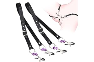 BDSM Adjustable Leather Straps Rubber Tips Labia Spreader for Women,Pussy Clamp Nipple Clamps Clitoral Clips, Bondage Role Pl