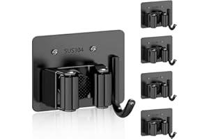 4 Pack Broom Holder Wall Mount,Heavy Duty Stainless Steel Broom Holder,Mop and Broom Holder,Mop Holder,Broom Hanger (Black, 4