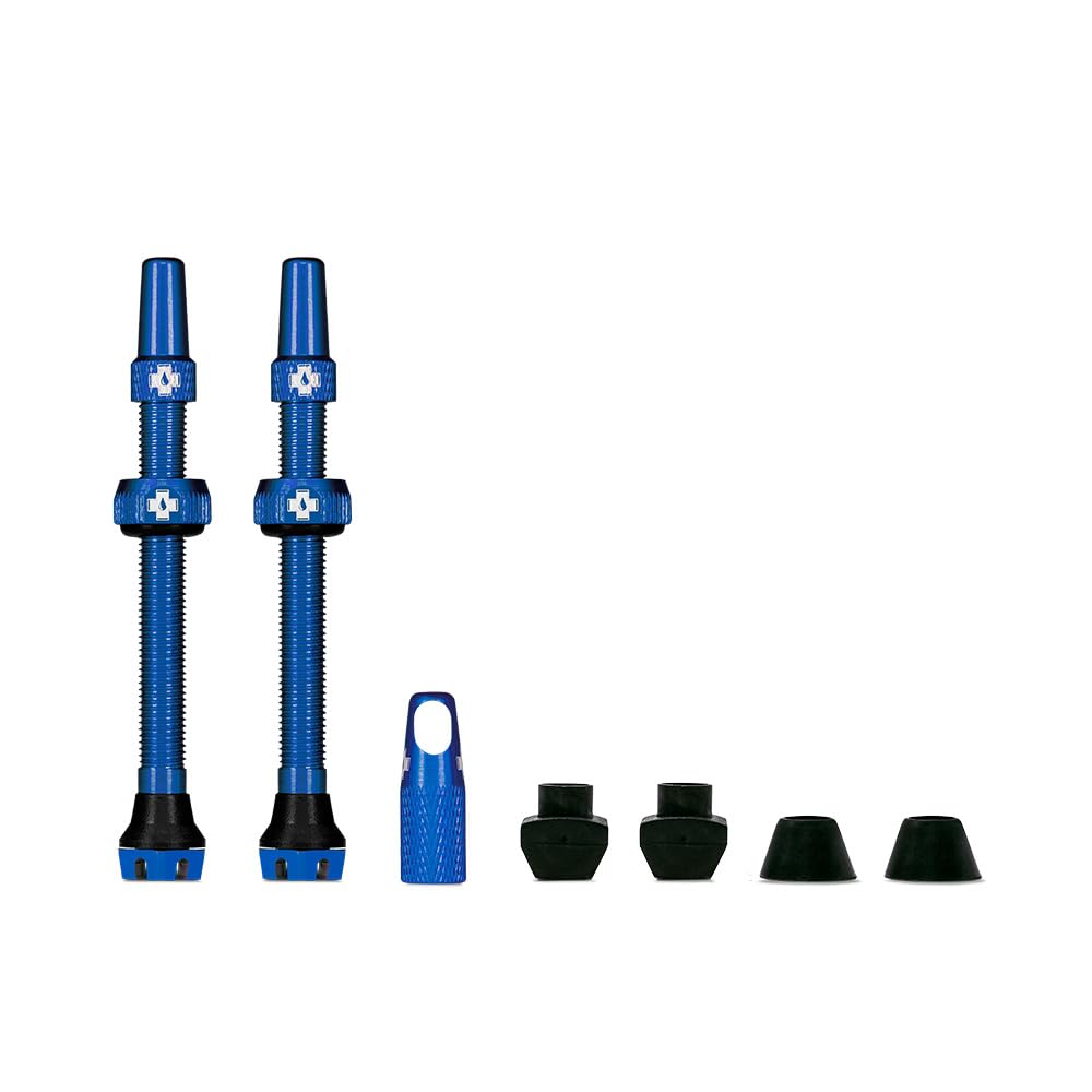 Muc-Off Tubeless Valves V2-7075 Aluminium Presta Valves with Core Removal Tool - Air Flow System for Mountain Bike, Road and Gravel Wheels - Compatible with Rim Inserts - Blue, 60mm