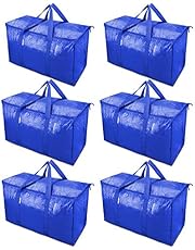 TICONN 6 Pack Extra Large Moving Bags with Zippers & Carrying Handles, Heavy-Duty Storage Tote for Space Saving Moving Storage (Blue)
