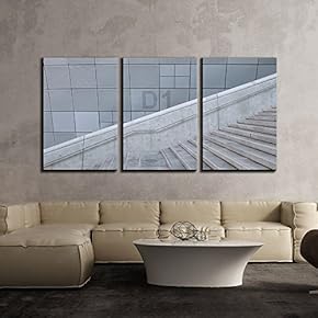 3 Piece Canvas Wall Art - Grey Stone Stair Cases - Modern Home Art Stretched and Framed Ready to Hang - 16"x24"x3 Panels