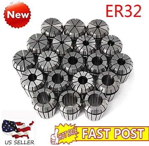 Collet Chuck Set, 19Pcs ER32 Precision Spring Collet Set For CNC Engraving Machine Milling Lathe Tool Workhold (Sliver)