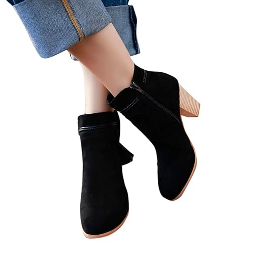 Geili Damen Stiefeletten Kurzschaft Einfarbige Wildleder Franse Stiefel Ankle Boots mit Hoher Blockabsatz Frauen Übergrößen H