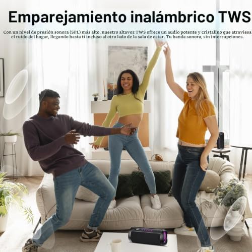 Altavoz Bluetooth Portátil 25W, Potente Altavoz Bluetooth, Altavoces Graves Duales, 25H Reproducción, IPX7, RGB, Emparejamiento TWS, AUX, TF, USB, Ideal Para Actividades Aire Libre, Fiestas,Viajes.