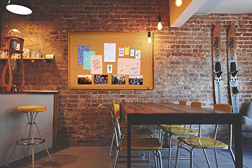 INNOVART Bulletin Board, Cork Board, 48 x 36 Inches, Oak Wood Finish Frame Corkboard with Push Pins