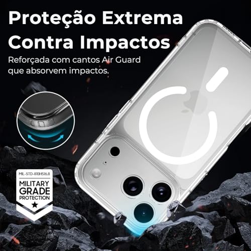 Kadaqe Capa para [iPhone 17 Pro MAX] Case Magnetica Slim com [Proteção de Camera] Premium Clear Case Transparente [Anti-Amarelamento] Compatível com MagSafe e Anti Impacto [Nivel Militar]