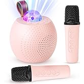 Mini Karaoke Machine for Kids Adults, Bluetooth Speaker with 2 Wireless Microphones:Portable Microphone Speaker with Colorful LED Disco Lights for Home Party-Birthday Gifts for Girls Boys (Pink)