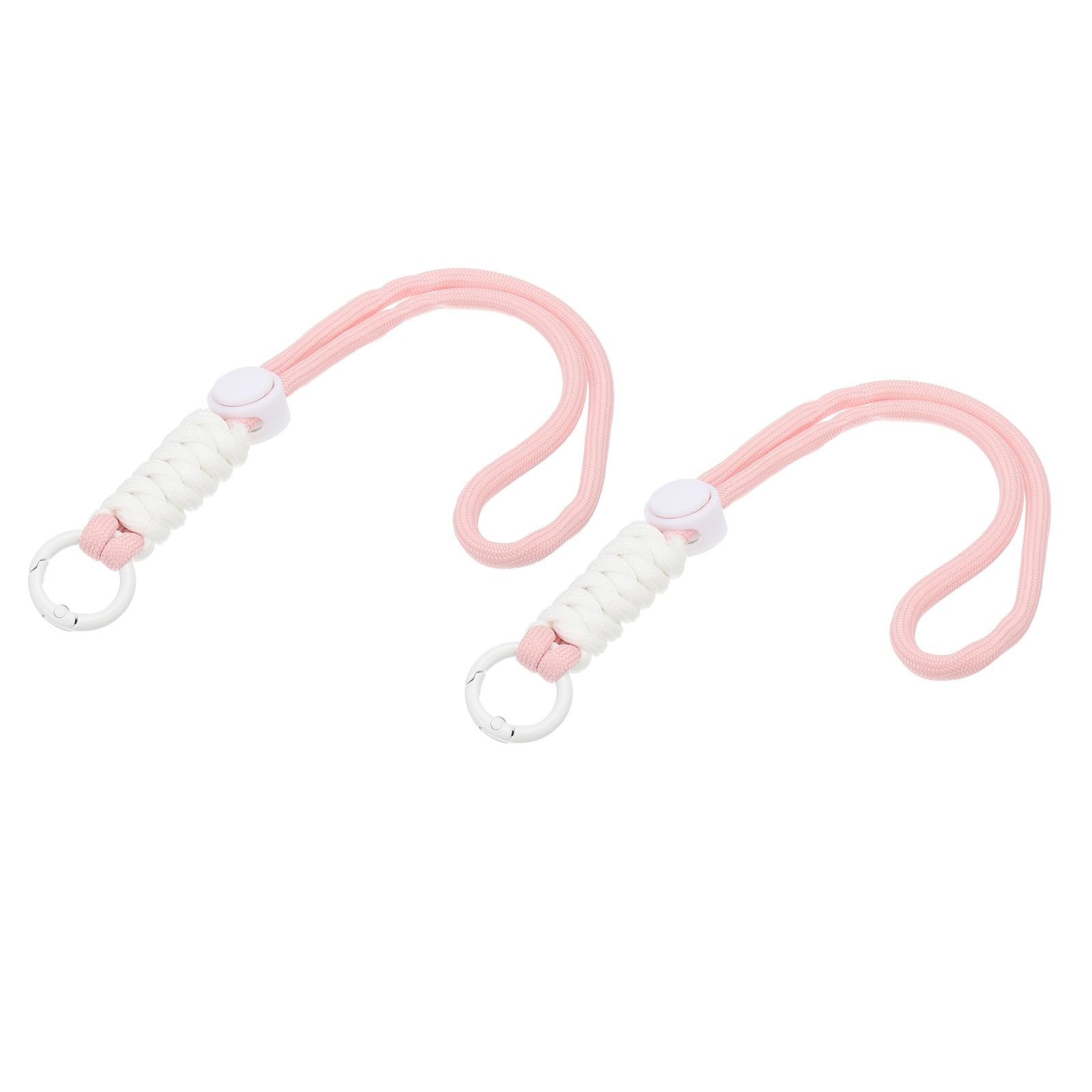 PATIKIL Paracord Lanyard Keychain, 2Pcs Cell Phone Keychain Rope Wrist Lanyards Braided Strap with Spring Ring for Hanging Key, Light Pink, White