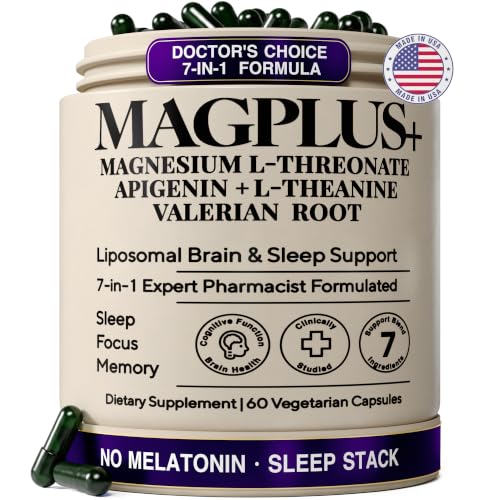Liposomal Magnesium L-Threonate with Apigenin, 60 Caps | Melatonin-Free Restful Sleep & Calm Focus Support: 7-Ingredient Formula with L-Theanine, Valerian Root & Chamomile