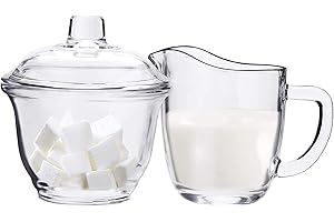 Nicunom Glass Sugar and Creamer Set for Coffee and Tea, Clear Cream Pitcher and Sugar Bowl with Lid, Cream Jug Sugar Jar, Cof