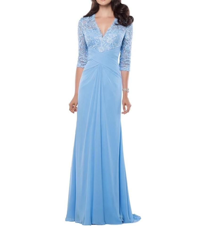 Suzy Bridal Women's 3/4 Sleeve Lace Chiffon Long Mother of The Bride Dress