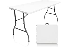 CAMP SOLUTIONS Plastic Folding Table, 5 FT Folding Table, Plastic Portable Tables for Dining Parties Card Picnic Camping, Granite White