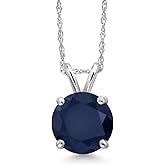 Gem Stone King 14K White Gold Blue Sapphire Pendant Necklace for Women | 2.46 Cttw | Gemstone September Birthstone | Round 8MM | With 18 Inch Chain