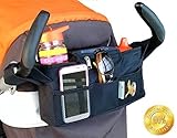 Momwize stroller organizer (Black) fits oversized phones and wider stroller handlebars-Water resistant, insulated cup holders, extra storage capacity and converts to a diaper bag