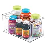 mDesign Bathroom Vitamin Storage Organizer Bin with Built-In Handles for Vitamins, Supplements, Serums, Essential Oils, Medical Supplies, First Aid Supplies - Clear