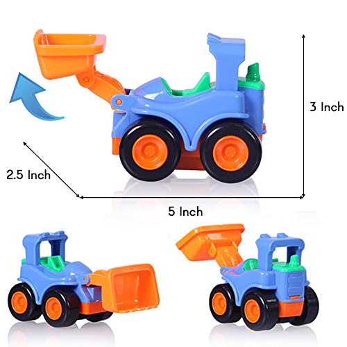 Beestech Toy Cars for 2,3,4,5 Year old Boys Girls Toddlers, Friction Powered Cars, Push and Go Construction Truck Toys, Pull back and Go Vehicles with Dumper Road Roller Bulldozer Excavator 4 Pack Gif