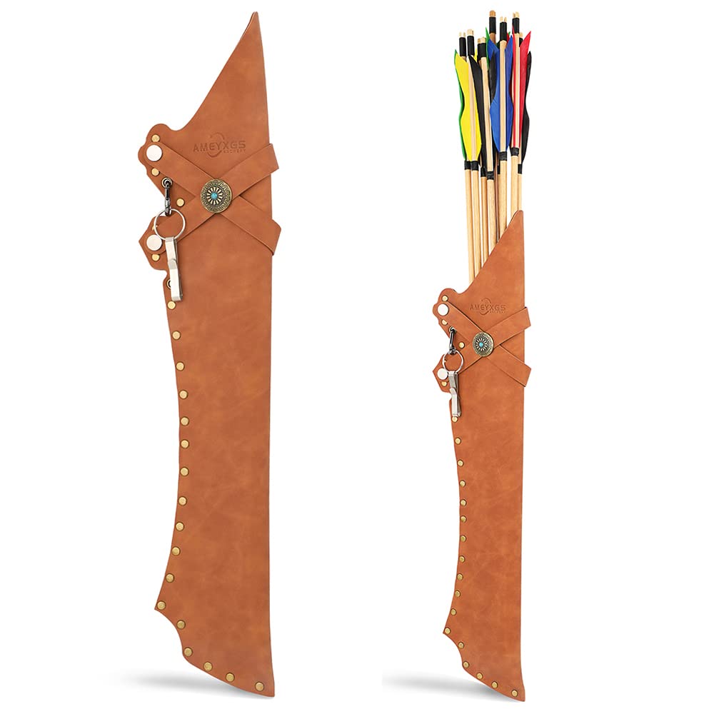 Archery Hip Quiver Waist Hanged Arrow Quiver Adjustable LH/RH Arrows Holder Bag Side Quiver for Recurve Bow Traditional Longbow Hunting Shooting (Brown)