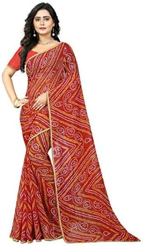 Aaradhya Fashion Women's Georgette Bandhani Printed Saree with Blouse Piece (Red_Bandhani)