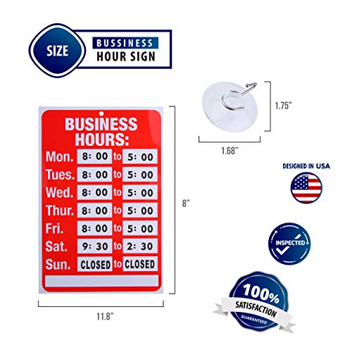 Business Hour Open Closed Sign - Bundle of Office Hours Sign Will Return Clock with Suction Cups for Door Window Businesses Stores Restaurants Bars Retail Barbershop Salon Shops (Business Hours)