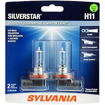 SYLVANIA - H11 SilverStar - High Performance Halogen Headlight Bulb, High Beam, Low Beam and Fog Replacement Bulb, Brighter Downroad with Whiter Light (Contains 2 Bulbs)
