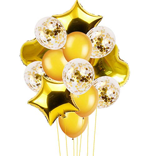 Conniecony Gold Confetti Balloons - 12 Inch Latex Party Balloons Filled Round Golden Foil Dot Great for Birthday Party,Baby Shower, Bridal Shower, Wedding, Christmas, Engagements