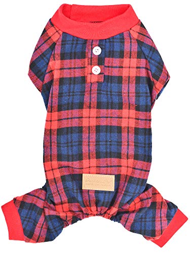 Parisian Pet Dog Pajamas - Cat/Dog Plaid Jumpsuit, Size L - Scottish Red Checkered Shirt - Ideal Everyday Outfit for Male Dogs and Cats