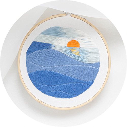 Unime Embroidery Starter Kit with Pattern Full Range Embroidery Kit with Embroidery Cloth, Embroidery Hoop, Color Threads, Needles (Sunset) - Thumbnail 3